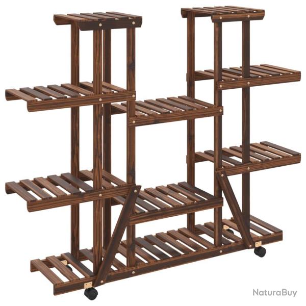 Support � fleurs meuble plante avec roues 110 x 25 x 115 cm bois massif de sapin marron 02_0045227