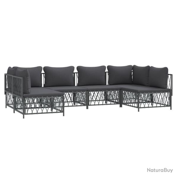 Salon de jardin meuble d'ext�rieur ensemble de mobilier avec coussins 6 pi�ces anthracite acier 02_