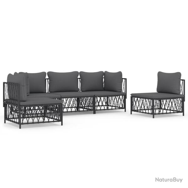 Salon de jardin meuble d'ext�rieur ensemble de mobilier avec coussins 5 pi�ces anthracite acier 02_