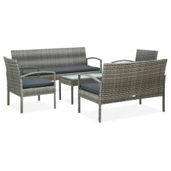 Salon de jardin meuble d'ext&eacute;rieur ensemble de mobilier 5 pi&egrave;ces avec coussins r&eacute;sine tress&eacute;e gris