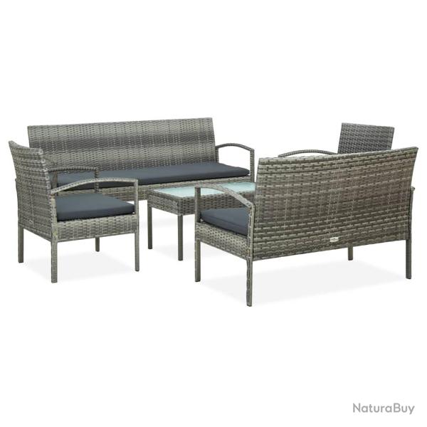 Salon de jardin meuble d'ext�rieur ensemble de mobilier 5 pi�ces avec coussins r�sine tress�e gris