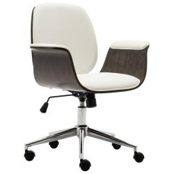 Chaise fauteuil si&egrave;ge de bureau informatique &eacute;tude bois courb&eacute; et similicuir blanc 02_0023985