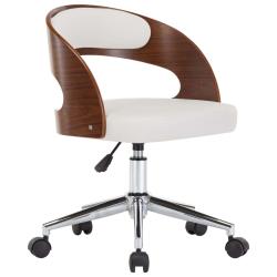 Chaise fauteuil si&egrave;ge pivotante de bureau informatique &eacute;tude bois courb&eacute; et similicuir blanc 02_002