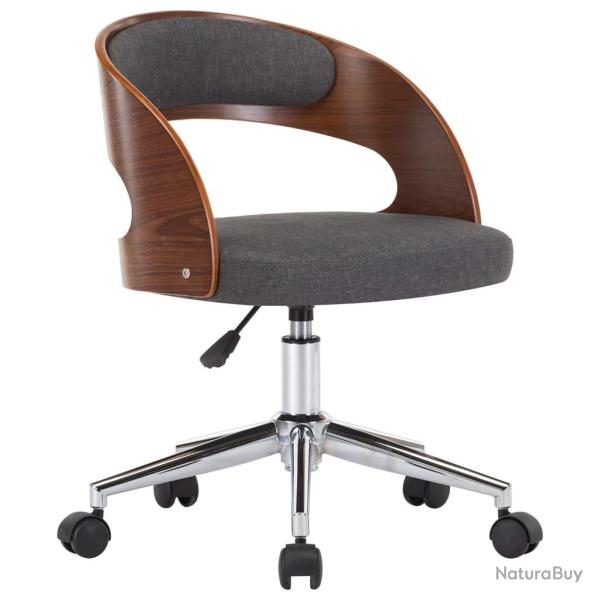Chaise fauteuil si�ge pivotante de bureau informatique �tude bois courb� et tissu gris 02_0024107