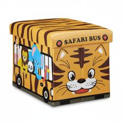 Coffre &agrave; jouets synth&eacute;tique bo&icirc;te couvercle tabouret pouf enfant pliable orange 13_0000781_2