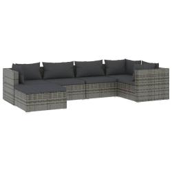 Salon de jardin meuble d'ext&eacute;rieur ensemble de mobilier 6 pi&egrave;ces avec coussins r&eacute;sine tress&eacute;e gris