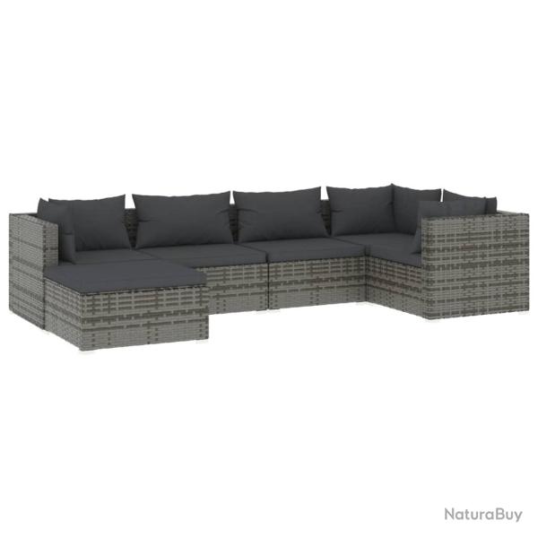 Salon de jardin meuble d'ext�rieur ensemble de mobilier 6 pi�ces avec coussins r�sine tress�e gris