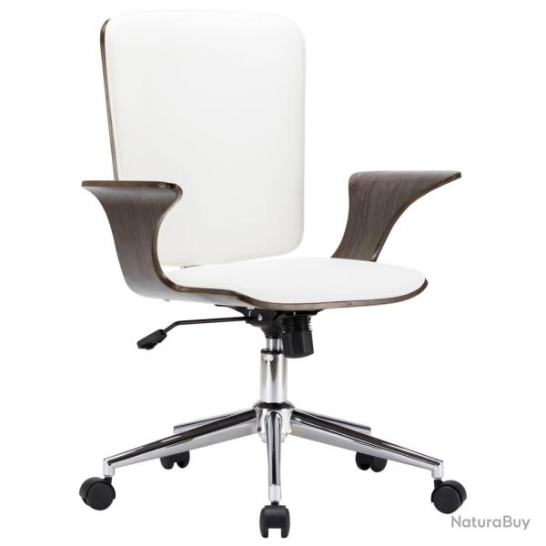 Chaise fauteuil si�ge pivotante de bureau informatique �tude similicuir et bois courb� blanc 02_002
