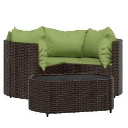 Salon de jardin meuble d'ext&eacute;rieur ensemble de mobilier 4 pi&egrave;ces avec coussins marron r&eacute;sine tress&eacute;