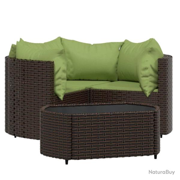 Salon de jardin meuble d'ext�rieur ensemble de mobilier 4 pi�ces avec coussins marron r�sine tress�