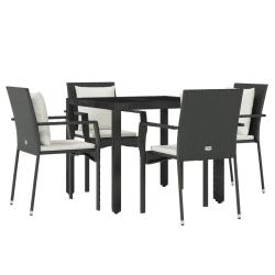 Mobilier &agrave; d&icirc;ner de jardin et coussins 5 pi&egrave;ces noir r&eacute;sine tress&eacute;e 02_0014874
