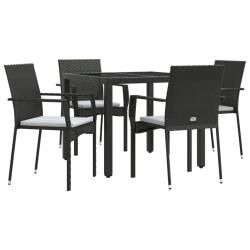 Mobilier &agrave; d&icirc;ner de jardin et coussins 5 pi&egrave;ces noir r&eacute;sine tress&eacute;e 02_0014875