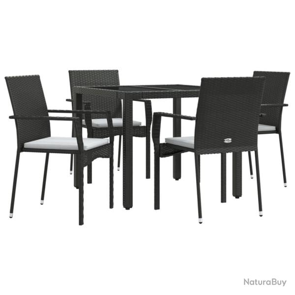 Mobilier � d�ner de jardin et coussins 5 pi�ces noir r�sine tress�e 02_0014875
