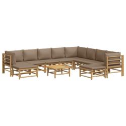 Salon de jardin meuble d'ext&eacute;rieur ensemble de mobilier 11 pi&egrave;ces avec coussins taupe bambou 02_001