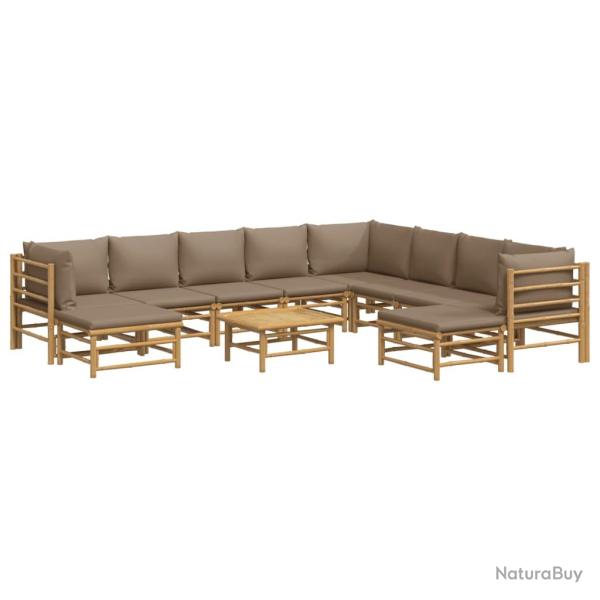 Salon de jardin meuble d'ext�rieur ensemble de mobilier 11 pi�ces avec coussins taupe bambou 02_001