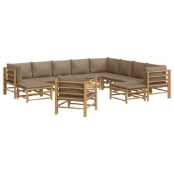 Salon de jardin meuble d'ext&eacute;rieur ensemble de mobilier 12 pi&egrave;ces avec coussins taupe bambou 02_001