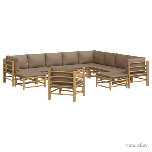 Salon de jardin meuble d'ext�rieur ensemble de mobilier 12 pi�ces avec coussins taupe bambou 02_001