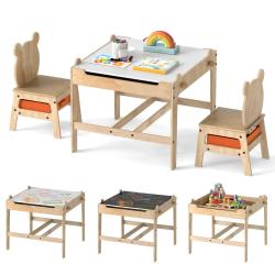 Table et chaises pour enfants 60 x 60 x 52 cm avec rangement pratique et espace cr&eacute;atif en MDF natu