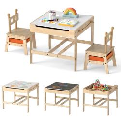 Table et chaises 4 en 1 pour enfants 60 x 60 x 49 cm avec rangement ludique style naturel 20_0018935