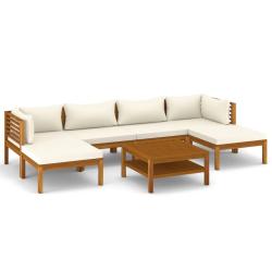 Salon de jardin meuble d'ext&eacute;rieur ensemble de mobilier 7 pi&egrave;ces avec coussin cr&egrave;me bois d'acacia s