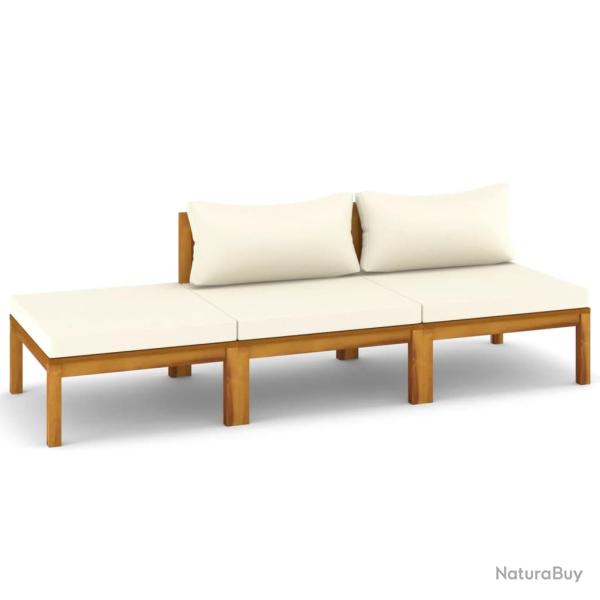 Salon de jardin meuble d'ext�rieur ensemble de mobilier 3 pi�ces avec coussin cr�me bois d'acacia s