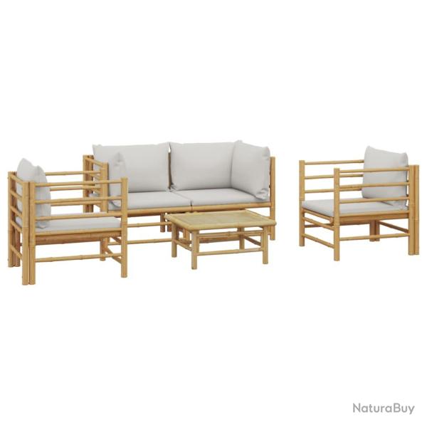 Salon de jardin meuble d'ext�rieur ensemble de mobilier 5 pi�ces avec coussins gris clair bambou 02
