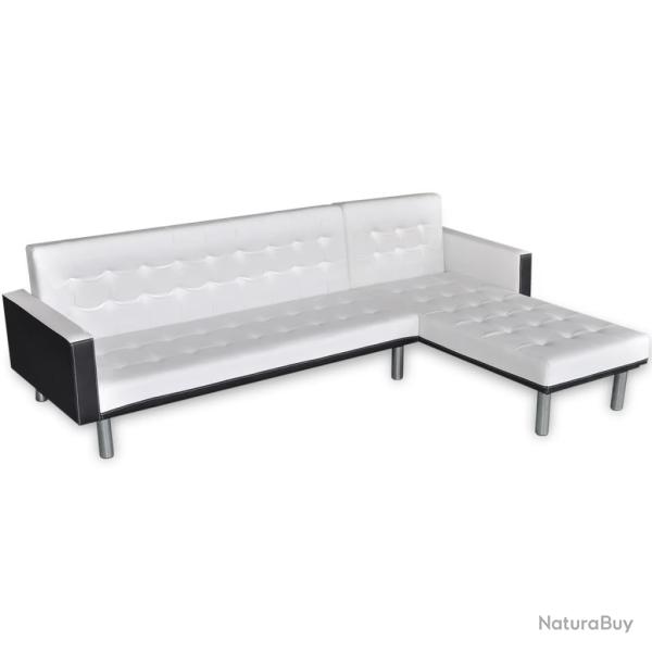 Canap�-lit d'angle cuir synth�tique blanc 02_0019590