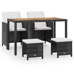 Salon de jardin meuble d'ext&eacute;rieur ensemble de mobilier encastrable 5 pi&egrave;ces rotin et bois d'acacia