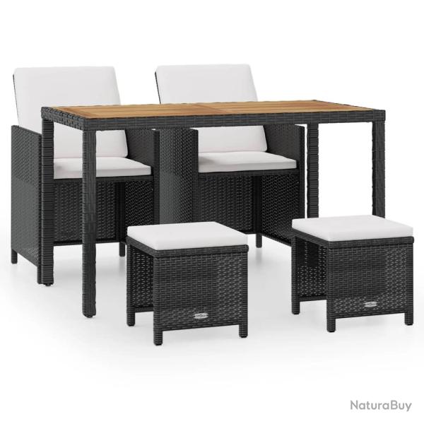 Salon de jardin meuble d'ext�rieur ensemble de mobilier encastrable 5 pi�ces rotin et bois d'acacia