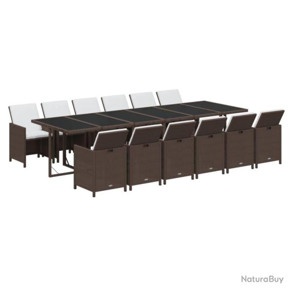 Ensemble � d�ner salon de jardin meuble d'ext�rieur coussins 13 pi�ces r�sine tress�e marron 02_001