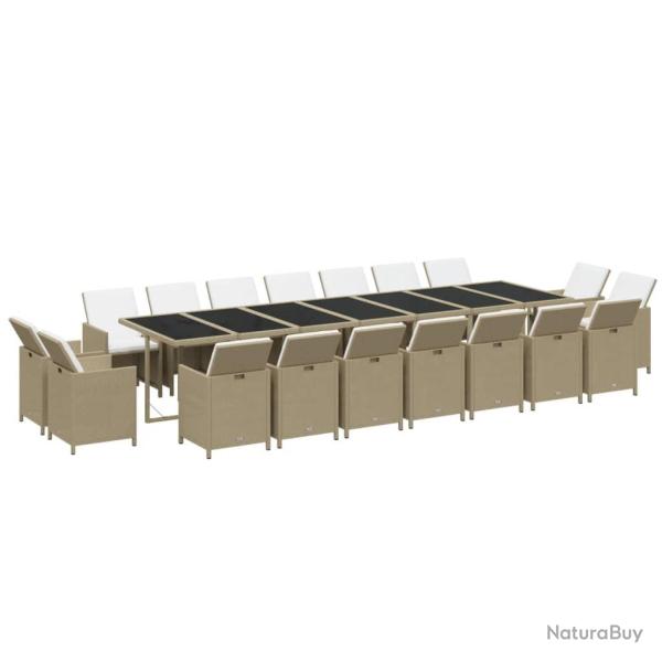 Ensemble � d�ner salon de jardin meuble d'ext�rieur coussins 19 pi�ces r�sine tress�e beige 02_0014