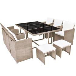 Salon de jardin meuble d'ext&eacute;rieur ensemble de mobilier encastrable avec coussins 11 pi&egrave;ces rotin b