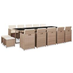 Salon de jardin meuble d'ext&eacute;rieur ensemble de mobilier avec coussins 15 pi&egrave;ces r&eacute;sine tress&eacute;e beig