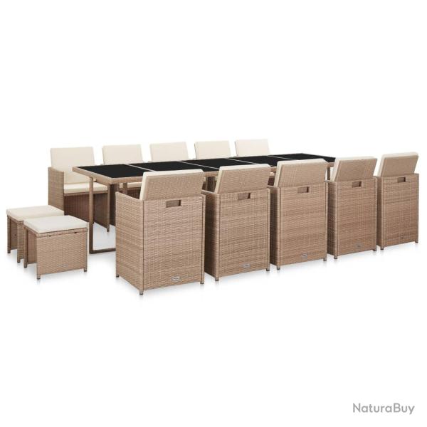 Salon de jardin meuble d'ext�rieur ensemble de mobilier avec coussins 15 pi�ces r�sine tress�e beig