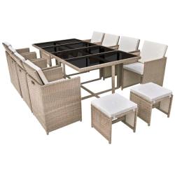 Salon de jardin meuble d'ext&eacute;rieur ensemble de mobilier encastrable avec coussins 13 pi&egrave;ces rotin b