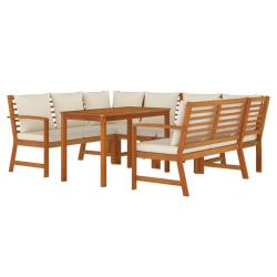 Ensemble de salle &agrave; manger de jardin meuble ext&eacute;rieur coussins 7 pi&egrave;ces bois acacia 02_0014182