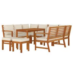 Ensemble de salle &agrave; manger de jardin meuble ext&eacute;rieur coussins 9 pi&egrave;ces bois acacia 02_0014186