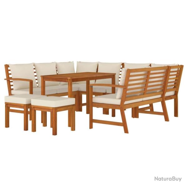 Ensemble de salle � manger de jardin meuble ext�rieur coussins 9 pi�ces bois acacia 02_0014186