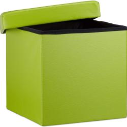 Tabouret pouf banquette pliant meuble de rangement stable synth&eacute;tique 38 cm vert 13_0002806_7
