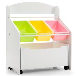 Meuble rangement &agrave; jouets avec 3 bacs amovibles 63,5 x 38 x 76 cm roulettes ergonomiques style mode