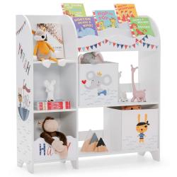 Meuble de rangement pour jouets et livres 93,2 x 29,7 x 102,2 cm 5 compartiments 2 tiroirs tissu en