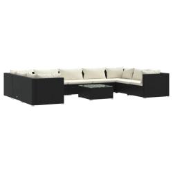 Salon de jardin meuble d'ext&eacute;rieur ensemble de mobilier 10 pi&egrave;ces avec coussins r&eacute;sine tress&eacute;e noir
