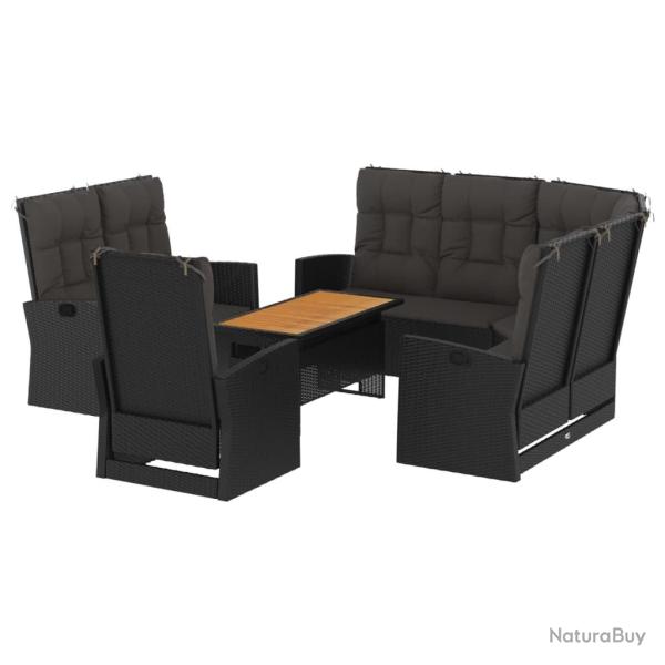 Salon de jardin meuble d'ext�rieur ensemble de mobilier 4 pi�ces avec coussins noir r�sine tress�e