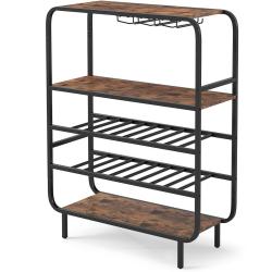 Range-bouteilles 16 bouteilles 90 x 35 x 117 cm porte-verres ergonomique style rustique en m&eacute;tal bo