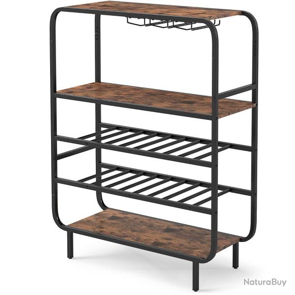 Range-bouteilles 16 bouteilles 90 x 35 x 117 cm porte-verres ergonomique style rustique en m�tal bo