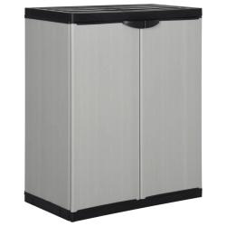 Armoire de rangement de jardin compacte &agrave; 2 portes et 1 &eacute;tag&egrave;re 68 x 40 x 85 cm en PVC gris 02_0047