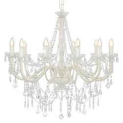 Lustre &eacute;l&eacute;gant avec perles design antique 80 x 75 cm ambiance cosy en m&eacute;tal blanc 02_0046414