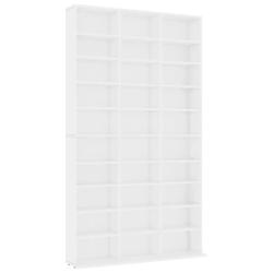 Armoire &agrave; CD blanc moderne avec 30 compartiments ouverts rangement bureau 102 x 16 x 178 cm en bois