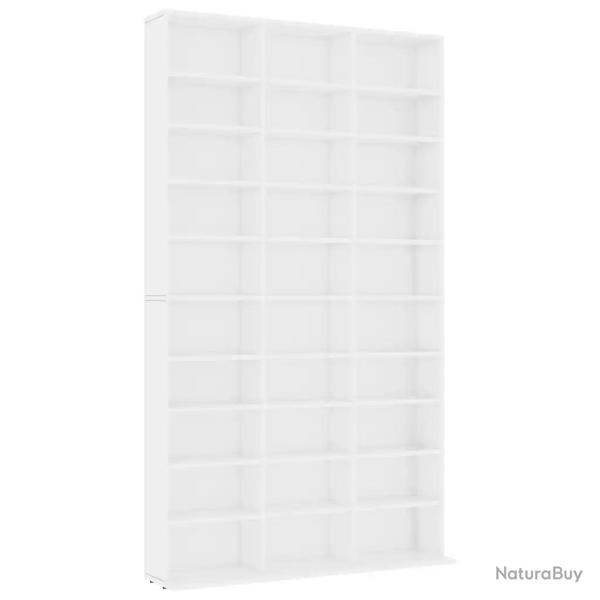 Armoire � CD blanc moderne avec 30 compartiments ouverts rangement bureau 102 x 16 x 178 cm en bois