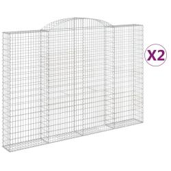 Lot de 2 paniers &agrave; gabions cl&ocirc;ture cage mur de sout&egrave;nement arqu&eacute;s 300 x 30 x 200/220 cm fer galvani